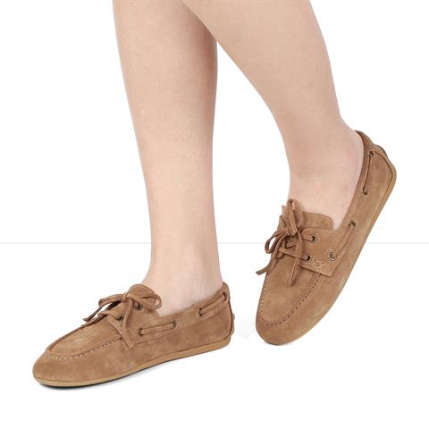 Kadın Kum Süet Bağcıklı Deri Ayakkabı