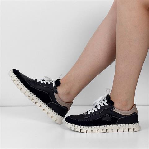 Kadın Lacivert Bağcıklı Dikiş Detaylı Süet Deri Sneaker