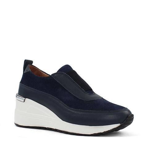 Kadın Lacivert Dolgu Topuklu Süet Deri Sneaker