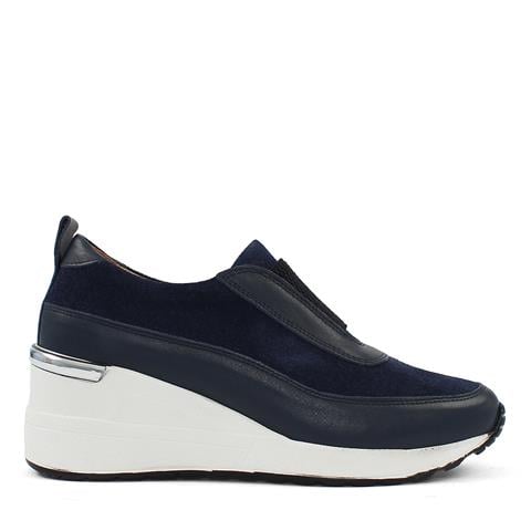 Kadın Lacivert Dolgu Topuklu Süet Deri Sneaker