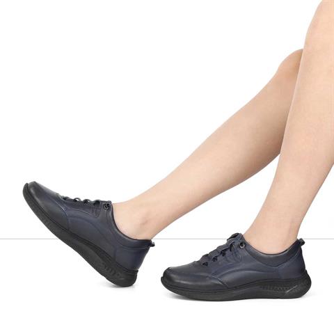 Kadın Lacivert Kalın Tabanlı Deri Sneaker