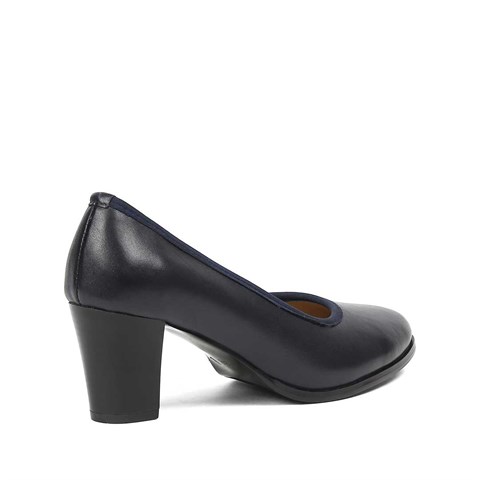 Kadın Lacivert Kalın Topuklu Deri Ayakkabı