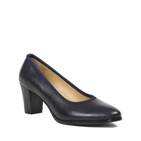 Kadın Lacivert Kalın Topuklu Deri Ayakkabı