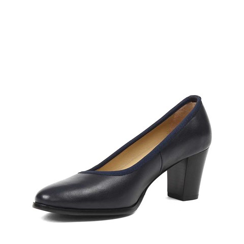 Kadın Lacivert Kalın Topuklu Deri Ayakkabı