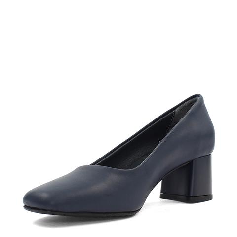 Kadın Lacivert Kalın Topuklu Deri Klasik Ayakkabı
