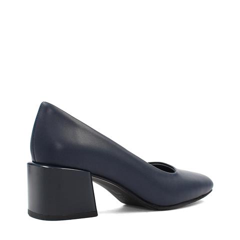 Kadın Lacivert Kalın Topuklu Deri Klasik Ayakkabı