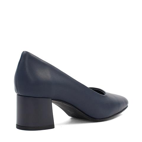 Kadın Lacivert Kalın Topuklu Deri Klasik Ayakkabı