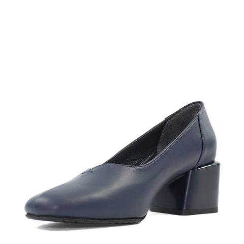Kadın Lacivert Kısa Kalın Topuklu Deri Klasik Ayakkabı
