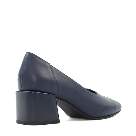 Kadın Lacivert Kısa Kalın Topuklu Deri Klasik Ayakkabı