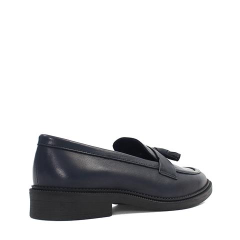 Kadın Lacivert Püsküllü Deri Loafer