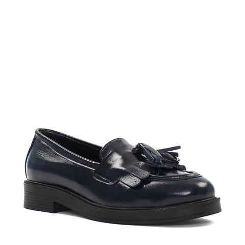 Kadın Lacivert Püsküllü Rugan Deri Loafer