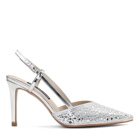 Kadın Lame Arkası Açık İnce Topuklu Abiye Ayakkabı