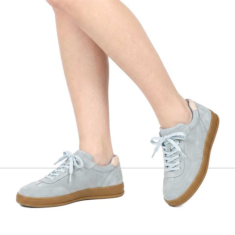 Kadın Mavi Kalın Tabanlı Süet Deri Sneaker