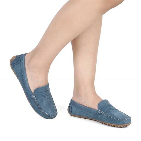 Kadın Mavi Nubuk Deri Loafer