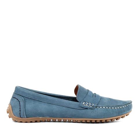 Kadın Mavi Nubuk Deri Loafer