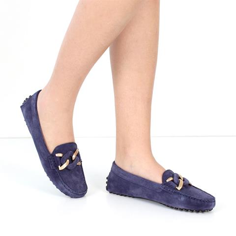 Kadın Mor Tokalı Süet Deri Babet