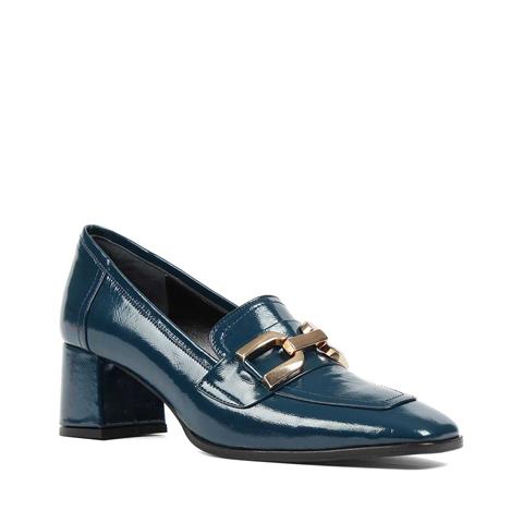 Kadın Petrol Kalın Topuklu Rugan Deri Klasik Ayakkabı