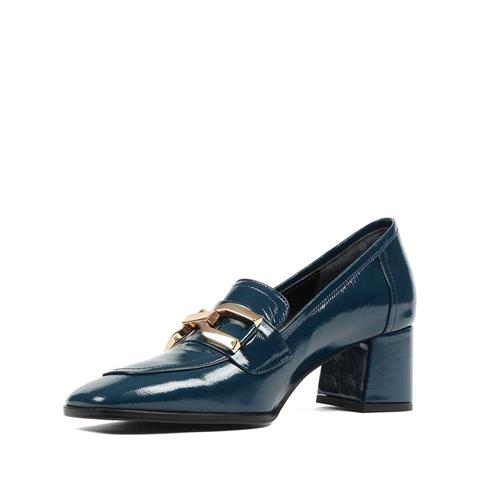 Kadın Petrol Kalın Topuklu Rugan Deri Klasik Ayakkabı