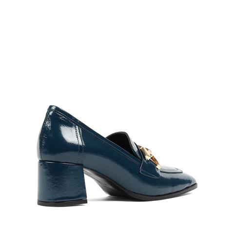Kadın Petrol Kalın Topuklu Rugan Deri Klasik Ayakkabı