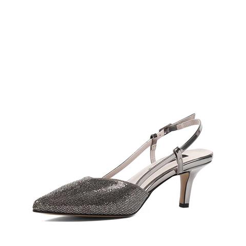 Kadın Platin Arkası Açık İnce Topuklu Abiye Ayakkabı