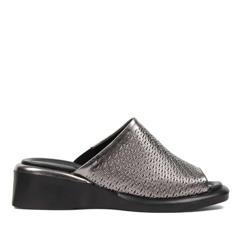 Kadın Platin Önü Açık Dolgu Topuklu Deri Terlik