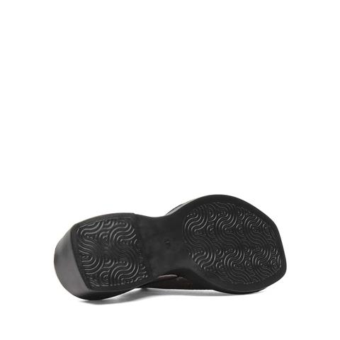 Kadın Platin Önü Açık Dolgu Topuklu Deri Terlik