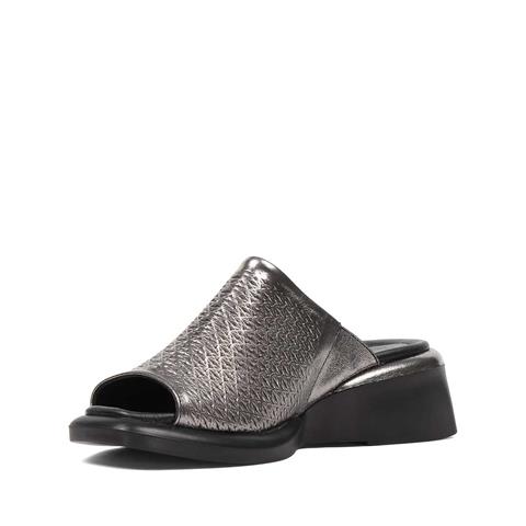 Kadın Platin Önü Açık Dolgu Topuklu Deri Terlik