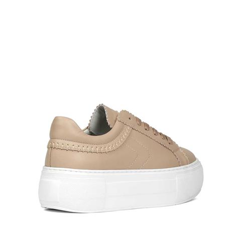 Kadın Pudra Bağcıklı Kalın Tabanlı Deri Sneaker