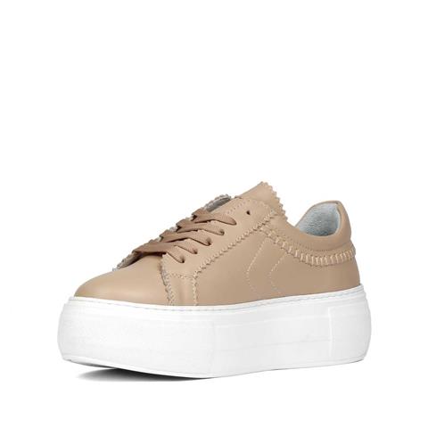 Kadın Pudra Bağcıklı Kalın Tabanlı Deri Sneaker