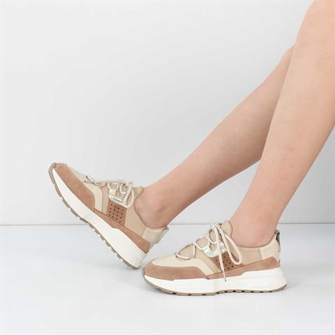 Kadın Pudra Bağcıklı Kalın Tabanlı Süet Deri Sneaker