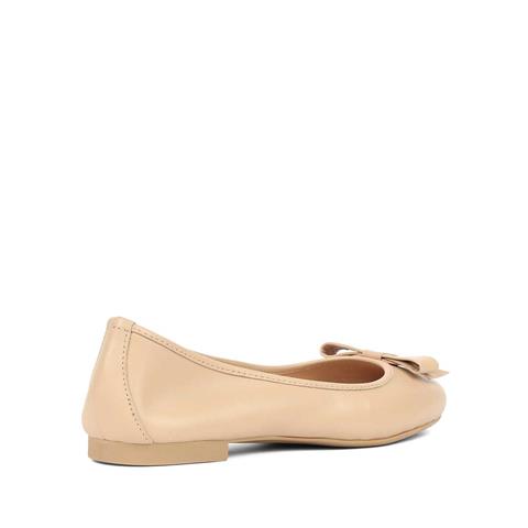 Kadın Pudra Fiyonklu Deri Babet