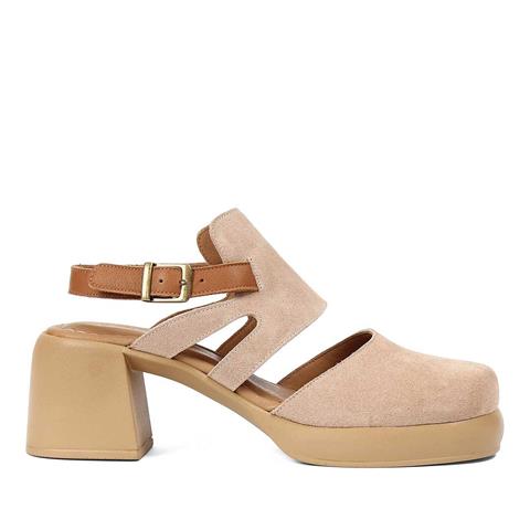 Kadın Pudra Kalın Topuklu Süet Deri Sandalet