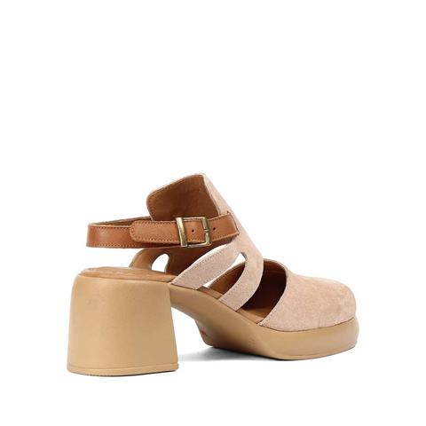 Kadın Pudra Kalın Topuklu Süet Deri Sandalet