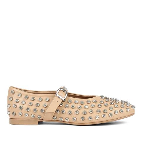 Kadın Pudra Taşlı Deri Babet