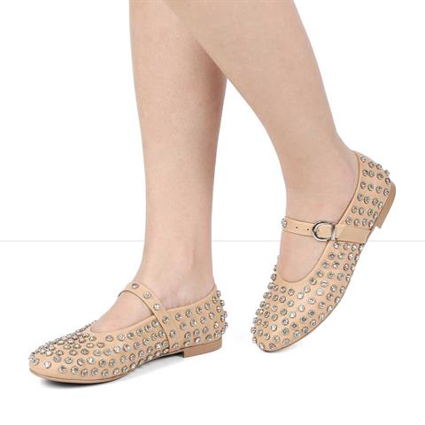 Kadın Pudra Taşlı Deri Babet