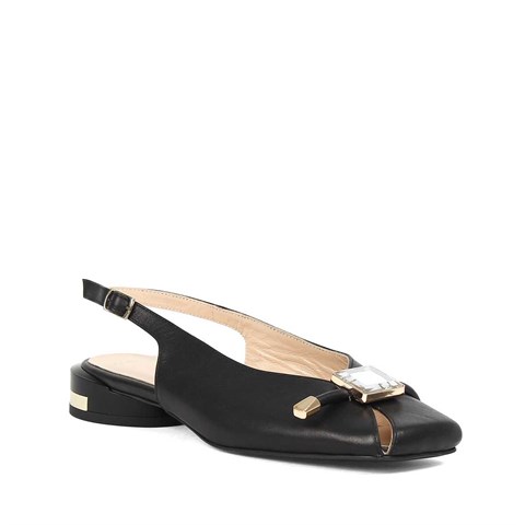 Kadın Siyah Arkası Açık Deri Babet