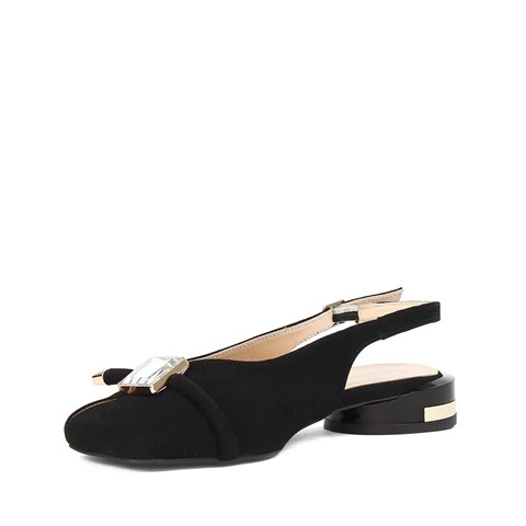 Kadın Siyah Arkası Açık Süet Deri Babet