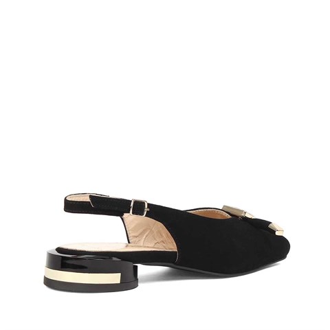 Kadın Siyah Arkası Açık Süet Deri Babet