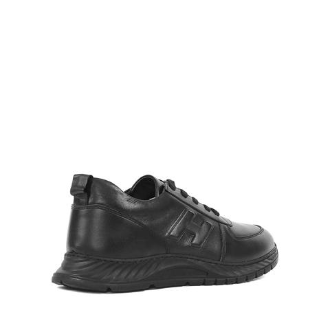 Kadın Siyah Bağcıklı Deri Sneaker