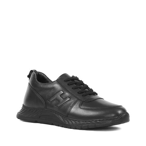 Kadın Siyah Bağcıklı Deri Sneaker