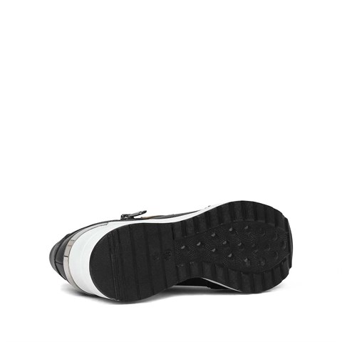 Kadın Siyah Bağcıklı Dolgu Topuklu Deri Sneaker