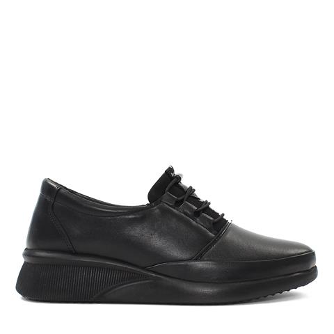 Kadın Siyah Bağcıklı Dolgu Topuklu Deri Ayakkabı