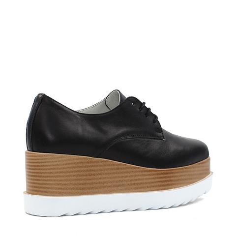 Kadın Siyah Bağcıklı Dolgu Topuklu Deri Ayakkabı