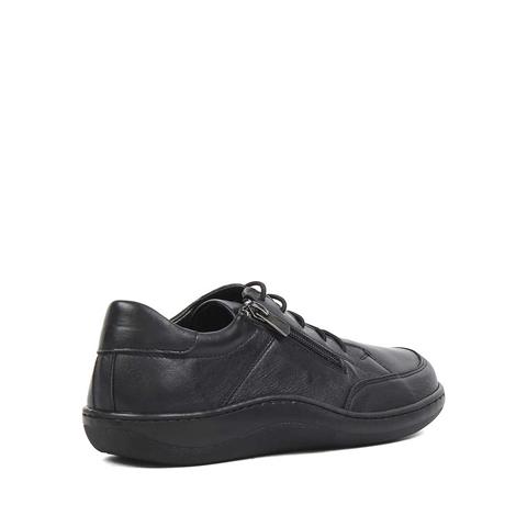 Kadın Siyah Bağcıklı Fermuarlı Deri Ayakkabı