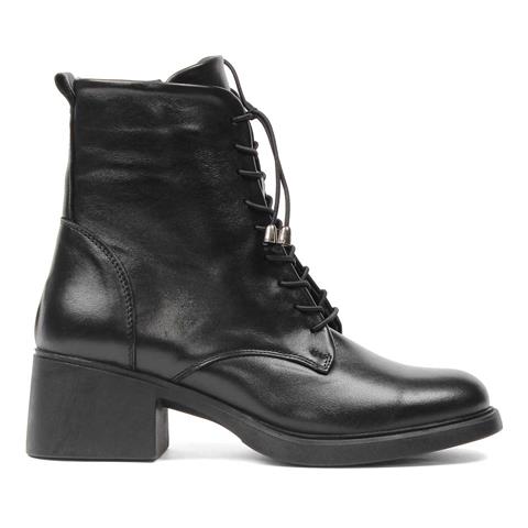 Kadın Siyah Bağcıklı Fermuarlı Deri Bot