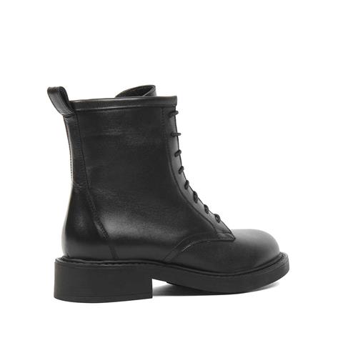 Kadın Siyah Bağcıklı Fermuarlı Deri Bot