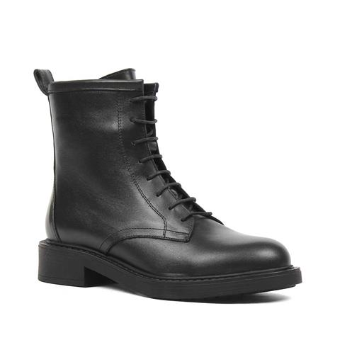 Kadın Siyah Bağcıklı Fermuarlı Deri Bot