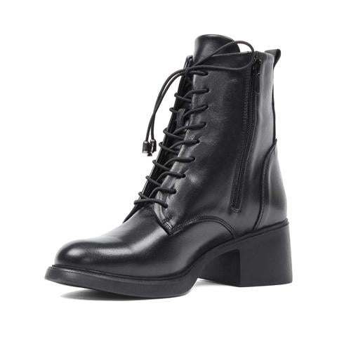 Kadın Siyah Bağcıklı Fermuarlı Deri Bot