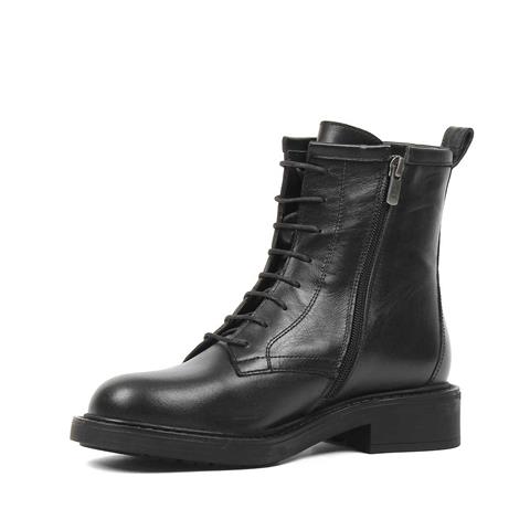 Kadın Siyah Bağcıklı Fermuarlı Deri Bot