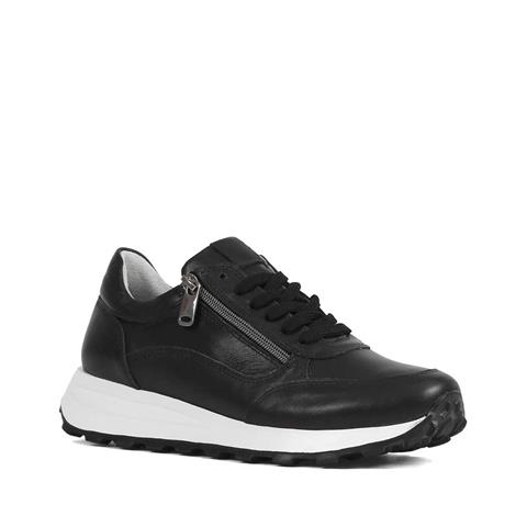 Kadın Siyah Bağcıklı Fermuarlı Deri Sneaker